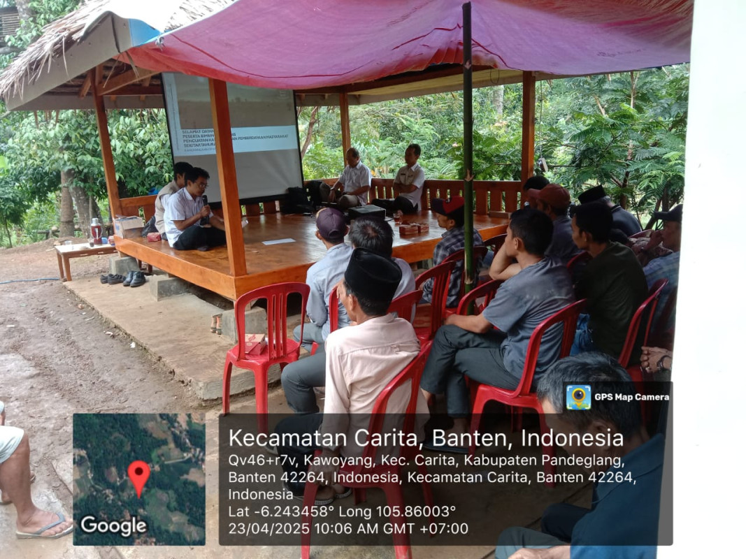 Kegiatan Bimbingan Teknis (Bintek) peningkatan kapasitas sekaligus penandatanganan Surat Perjanjian Kerja Sama (SPKS) dengan para petani penggarap pada hari rabu tanggal 23 April 2025 di desa Kawoyang Kecamatan Carita Kabupaten Pandelang.