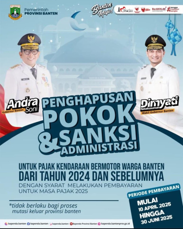 Penghapusan Pokok dan sanksi administrasi untuk kendaraan bermotor warga banten dari tahun 2024 dan sebelumnya