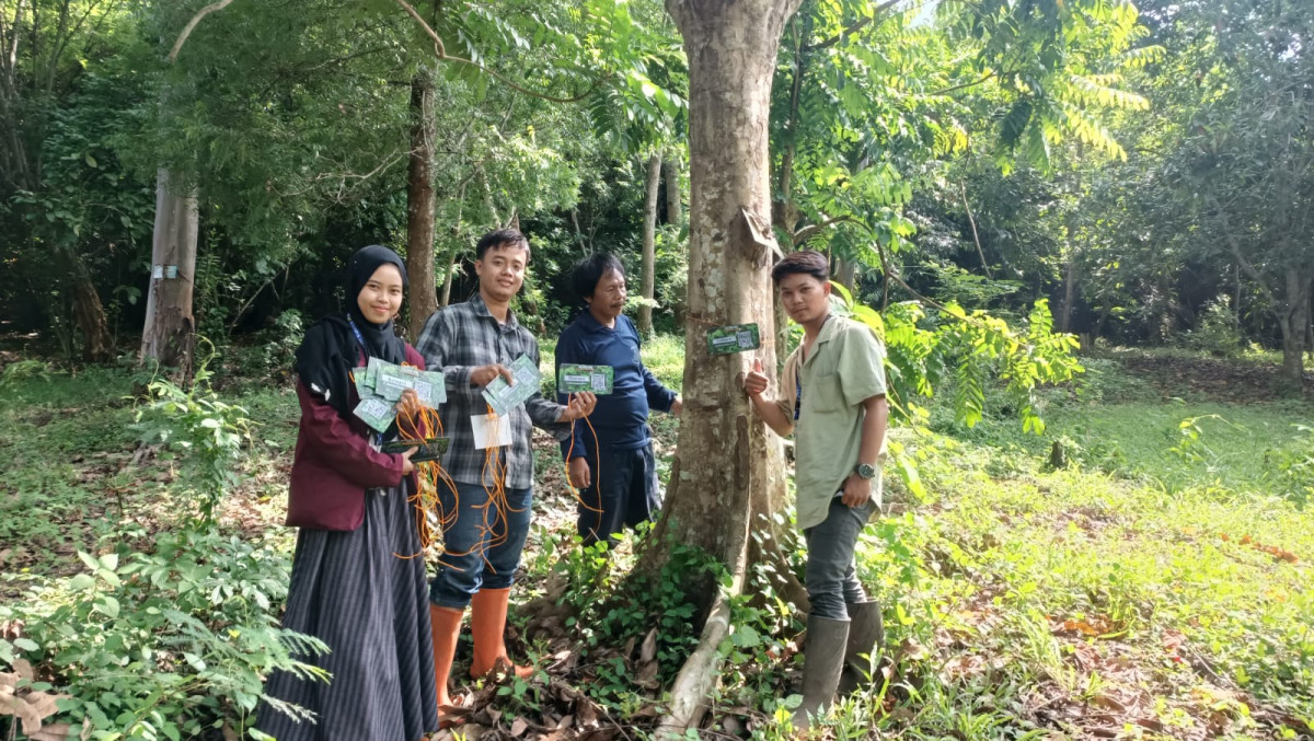 Pemasangan Barcode Pada Pohon Di Kebun Arboretum Gunung Pinang Oleh Anak Magang Dari UNTIRTA